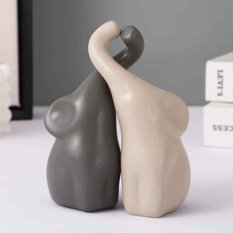 TIED RIBBONS Loving Elephant Showpiece | Grey & Off-White - 1.5 in x 4.3 in