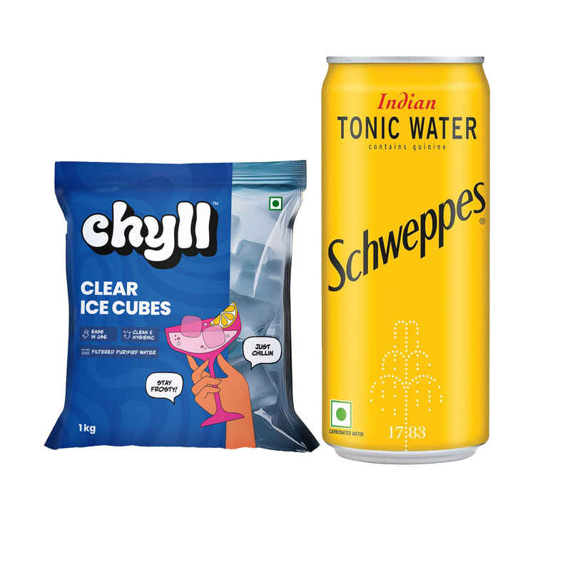 Chyll Ice Cubes (Cube Ice) (1kg) & Schweppes Indian Tonic Water (300ml) Combo Chyll Ice Cubes (Cube Ice) (1kg) & Schweppes Indian Tonic Water (300ml) Combo