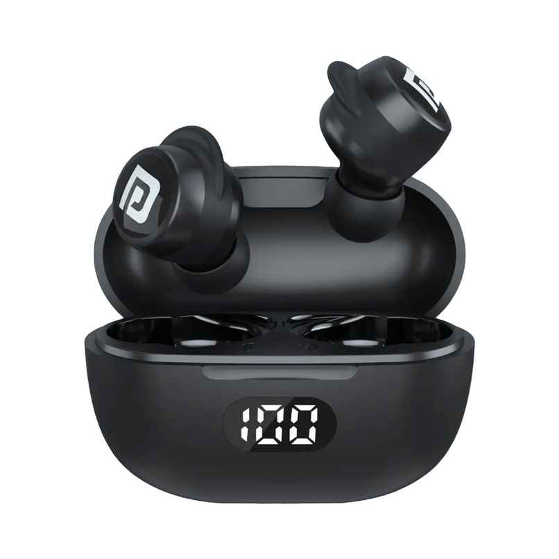 Portronics Harmonics Twins S5 Smart TWS Earbuds with LED Display, 15Hrs Playtime, Bluetooth 5.3V, Music & Game Modes, Low Latency, Ipx4 Water Resistant, Voice Assistant, Type C Fast Charging - Black