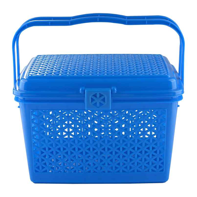 Kuber Industries Plastic Shopping Basket with Lid | Trendy Multipurpose | Blue
