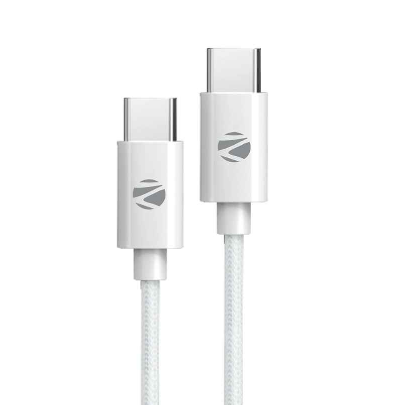Zebronics (ZEB-TT60+) Type C to Type C Strong Braided Cable, 60W PD Fast Charging, for iPhone 16 Series, 15 Series, iPad, MacBook, Samsung, Other Android Devices, Data Sync, 1 Meter - White