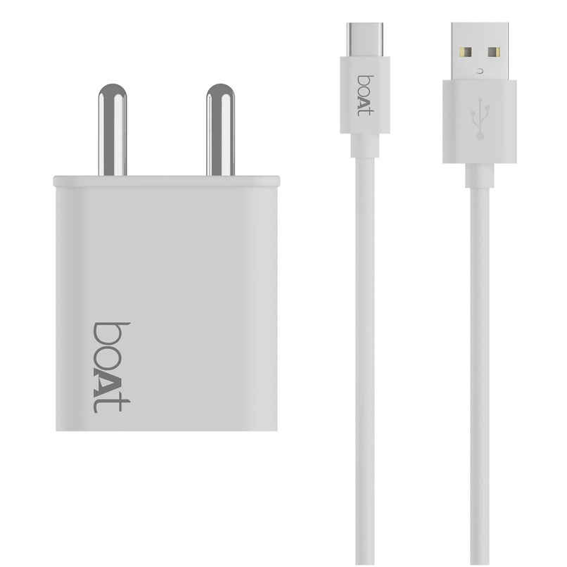 boAt WCDV 22.5W Dual Port Charger with 22.5W Power Delivery Support & 18W Quick Charge 3.0, Smart IC Protection, Auto Detection for Samsung, Xiaomi & Android Users with Type C to Type C Cable - White