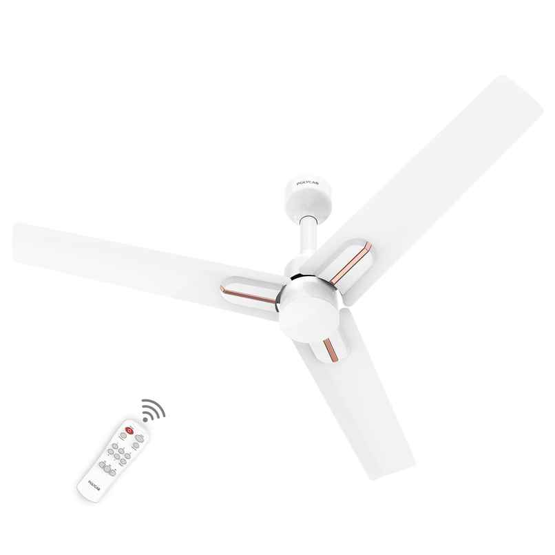 Polycab Wizzy Neo BLDC Ceiling fan, 1200mm, Remote Control, 5-Star, 6 Speed Settingr,White Rosegold