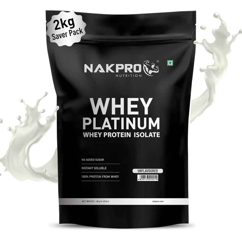 Nakpro Platinum Whey Protein Isolate 90% 2Kg Unflavoured 31G Protein 7G Bcaa