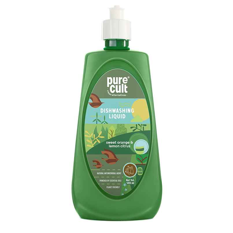 Purecult Dishwash Liquid With Sweet Orange & Lemon Essential Oil - Bottle