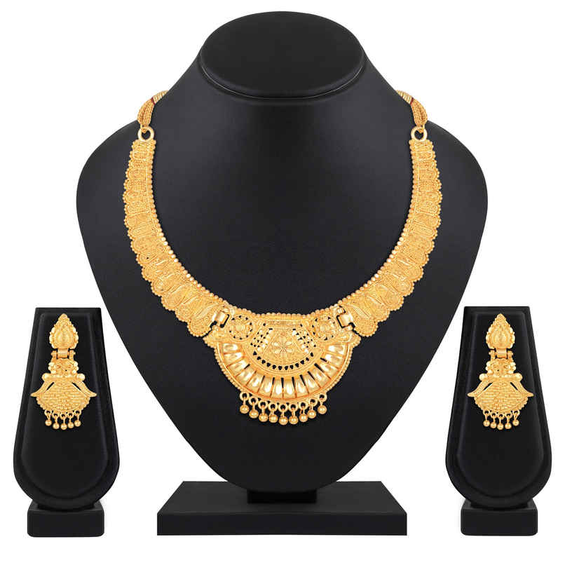 Shining Diva Fashion Choker Design Traditional One Gram Gold Plated Jewellery Set for Women 11534s