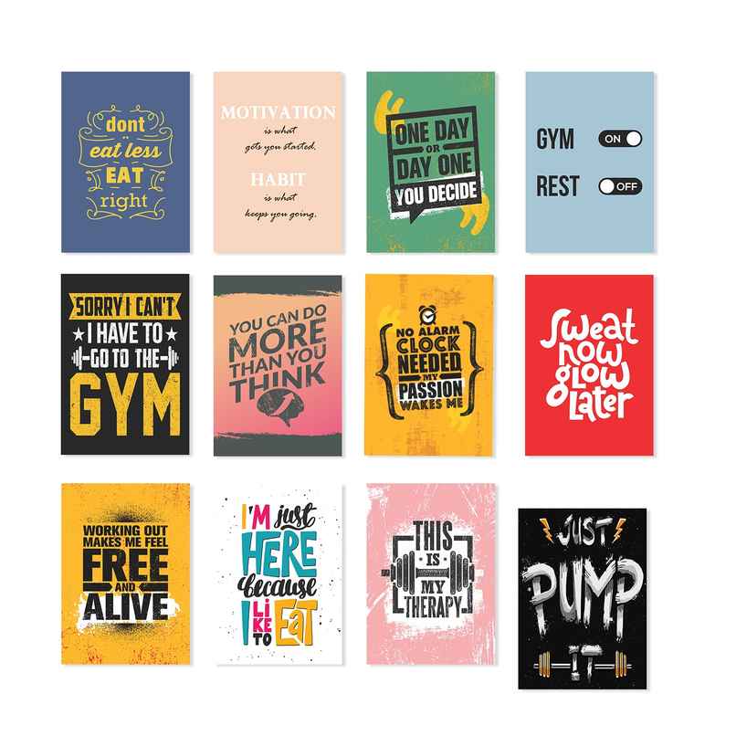 Paper Plane Design Motivational Gym Workout Posters For Wall | Set Of 12 | Size 29 x 21 cm | D5