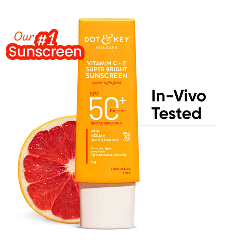 Dot & Key Vitamin C + E Face Sunscreen SPF 50 PA+++ For Glowing Skin, 100% No White Cast Dot & Key Vitamin C + E Face Sunscreen SPF 50 PA+++ For Glowing Skin, 100% No White Cast