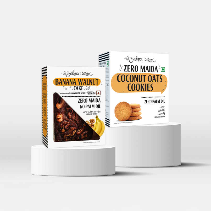 The Baker'S Dozen Wholewheat Banana Walnut Cake (150g) & The Baker'S Dozen Zero Maida Coconut And Oats Biscuits Cookies | Maida-Free And Trans Fat-Free (80g) Combo