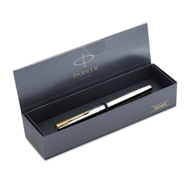 Parker Frontier Stainless Steel Gold Trim Fountain Pen | Corporate Gift |Ideal For Professional Use