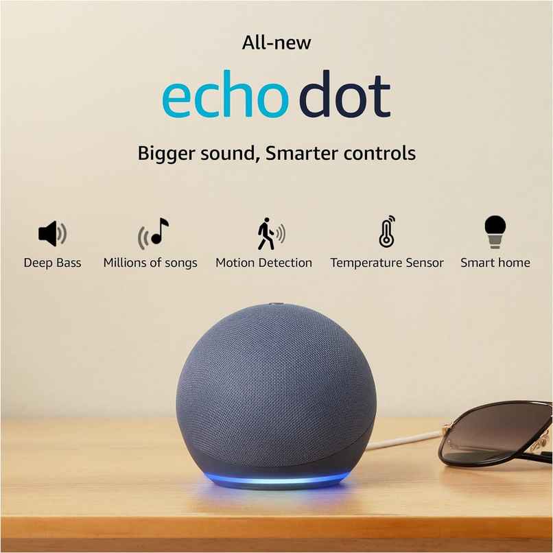 Amazon Echo Dot (5th Gen) | Smart speaker with Bigger sound, Motion Detection, Temperature Sensor, Alexa and Bluetooth - Blue