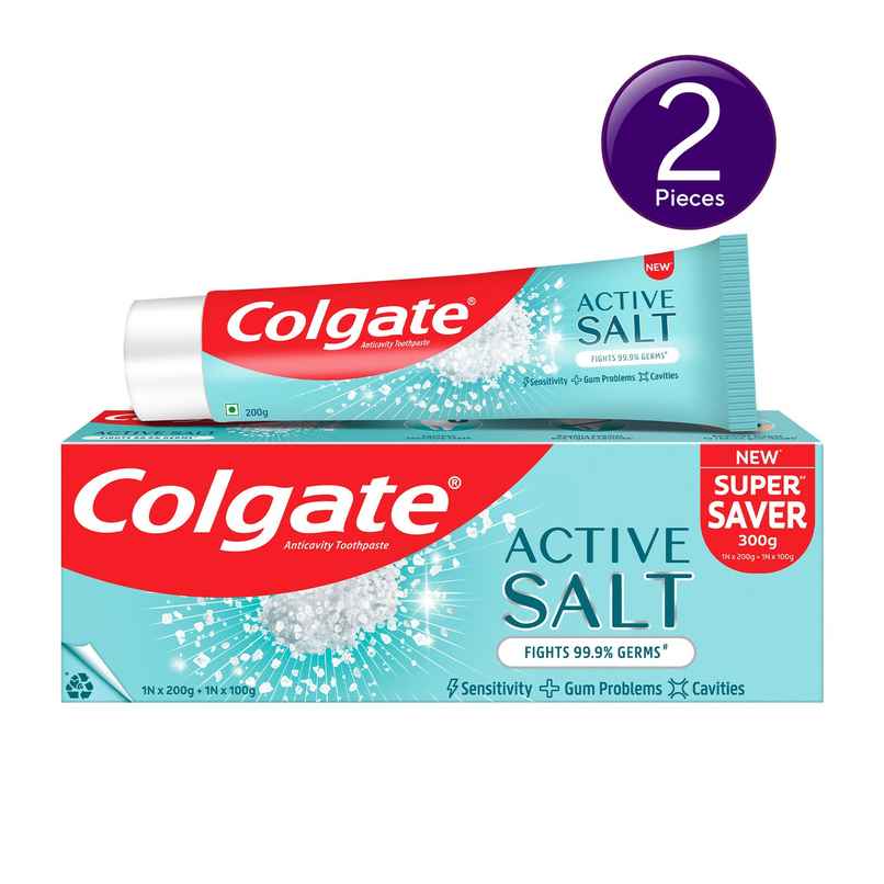 Colgate Active Salt Toothpaste, Germ Fighting Toothpaste for Healthy Gums and Teeth (Saver Pack) Combo