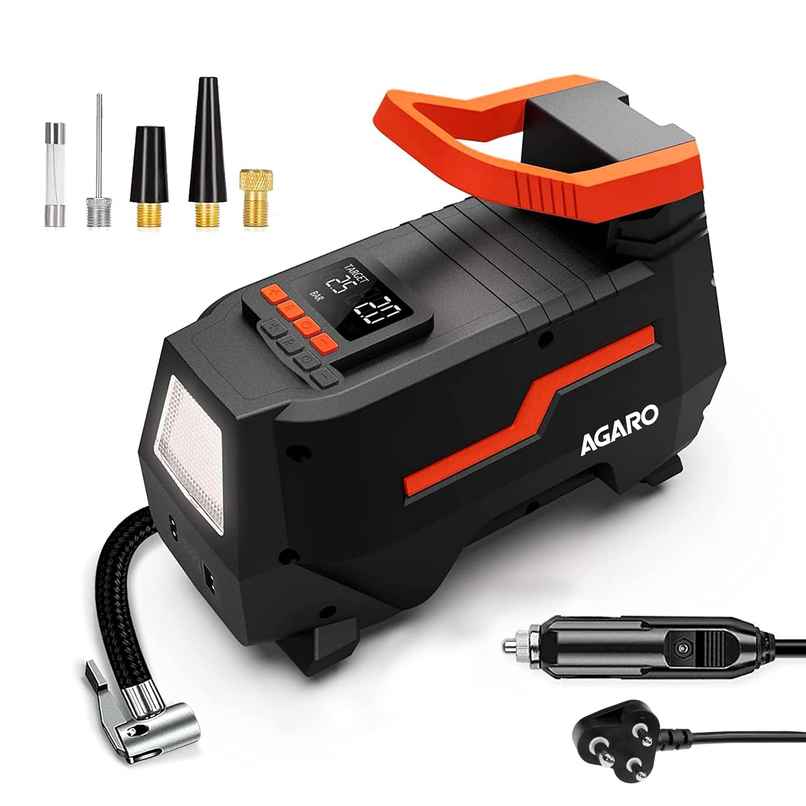 Agaro Digital Portable Tyre Inflator, 12V Dc/230V Ac, 150 Psi, 165W, Digital Display For Car & Bike