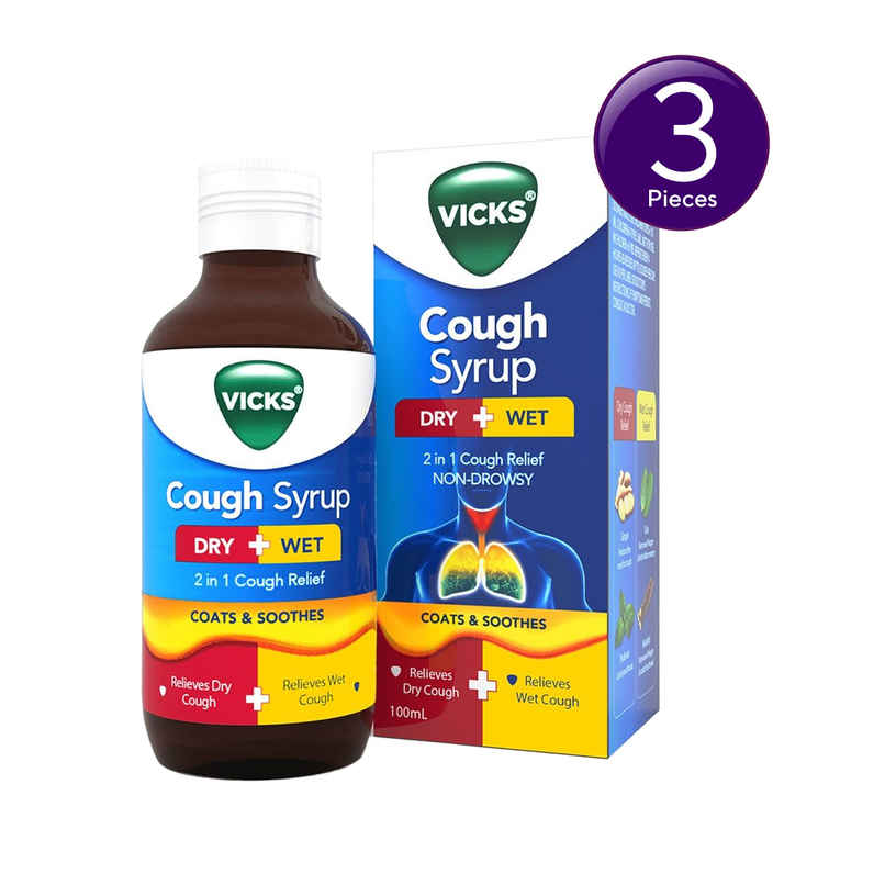 Vicks Cough Syrup, Fast Relief For Dry & Wet Cough, With Tulsi & Ginger Combo Vicks Cough Syrup, Fast Relief For Dry & Wet Cough, With Tulsi & Ginger Combo