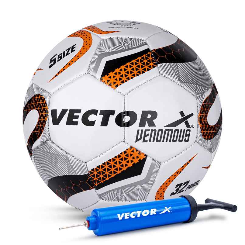 Vector X Venomous Machine Stitched Football | With Pump & Pin | Orange-Black | Size - 5