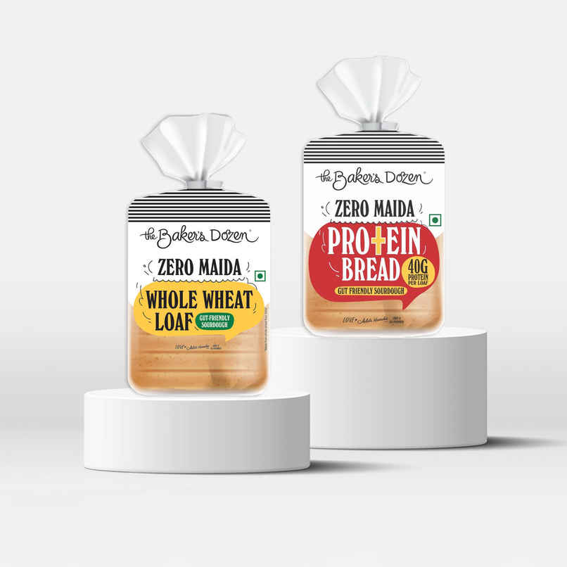 The Baker'S Dozen 100% Whole Wheat Bread - No Palm Oil No Preservative (450g) & The Baker'S Dozen Zero Maida Protein Bread (240g) Combo