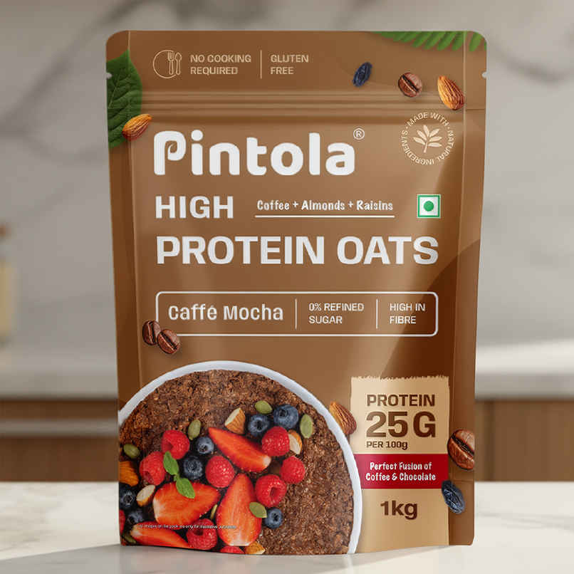 Pintola 25G High Protein Oats | Caffe Mocha - No Refined Sugar - With Almonds & Raisins Pintola 25G High Protein Oats | Caffe Mocha - No Refined Sugar - With Almonds & Raisins