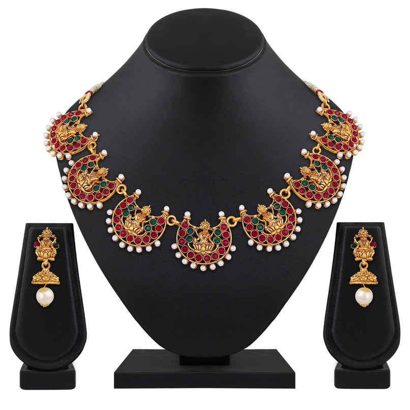 Shining Diva Fashion Temple Design Traditional Choker Gold Plated Jewellery Set for Women | 10653s