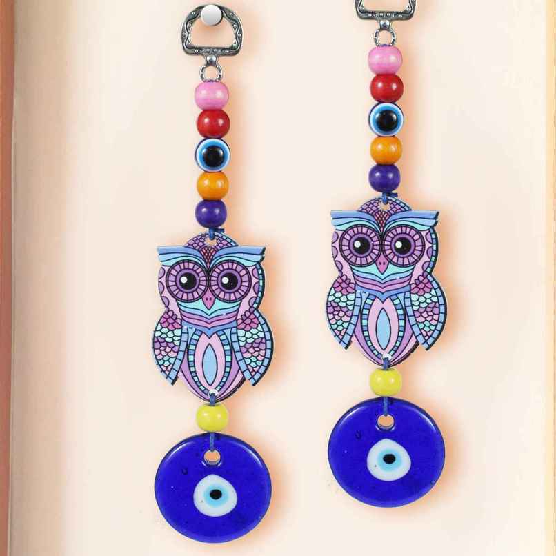 TIED RIBBONS Turkish Blue Evil Eye Owl Hangings | Multicolour