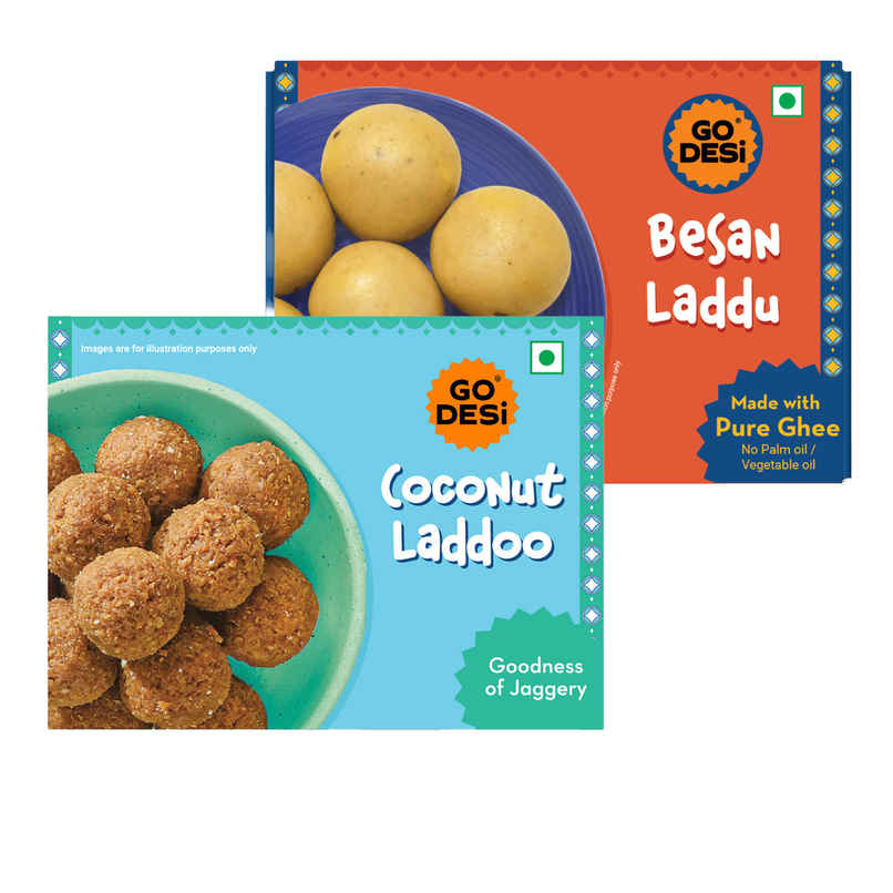 Coconut Laddu | Ladoo | Sweets By Go Desi (200g) & Besan Laddoo | With Ghee | Laddu | Sweets By Go Desi (180g) Combo