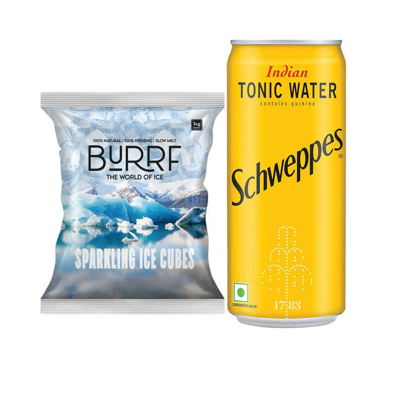 Burrf Sparkling Ice Cubes (1kg) & Schweppes Indian Tonic Water (300ml) Combo