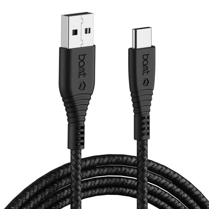 boAt Type C A325/A320 Tangle-Free,22.5 W Sturdy Type C Cable, Usb Cablewith 3A Rapid Charging & 480 Mbps Data Transmission Speed, Compatible With Smartphones & Tablets 1.5Meter - Black