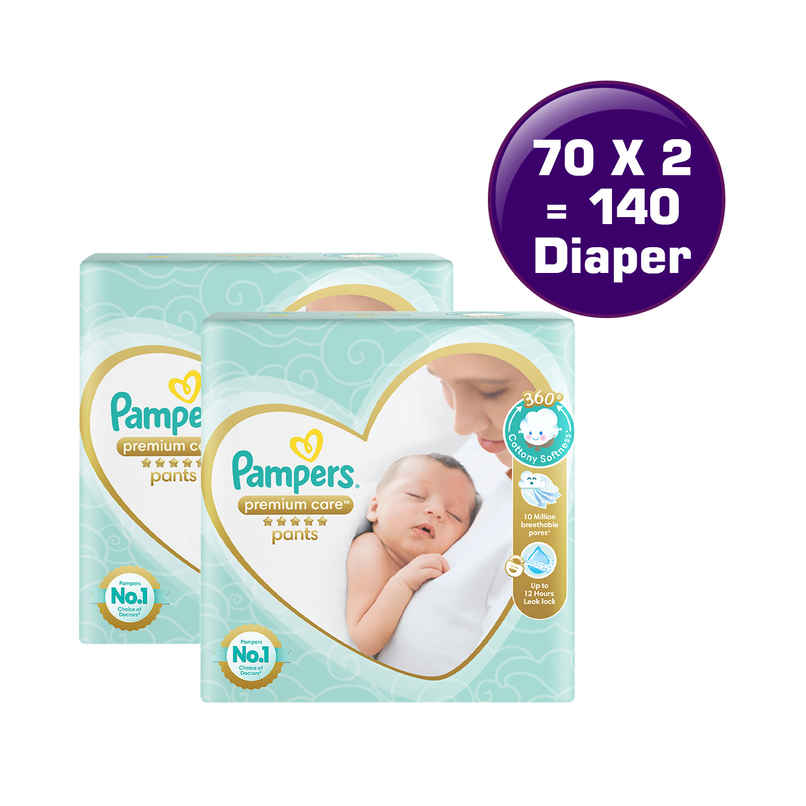Pampers Premium Care Diapers (Pants, NB , 0-5 kg) 70 pc Combo