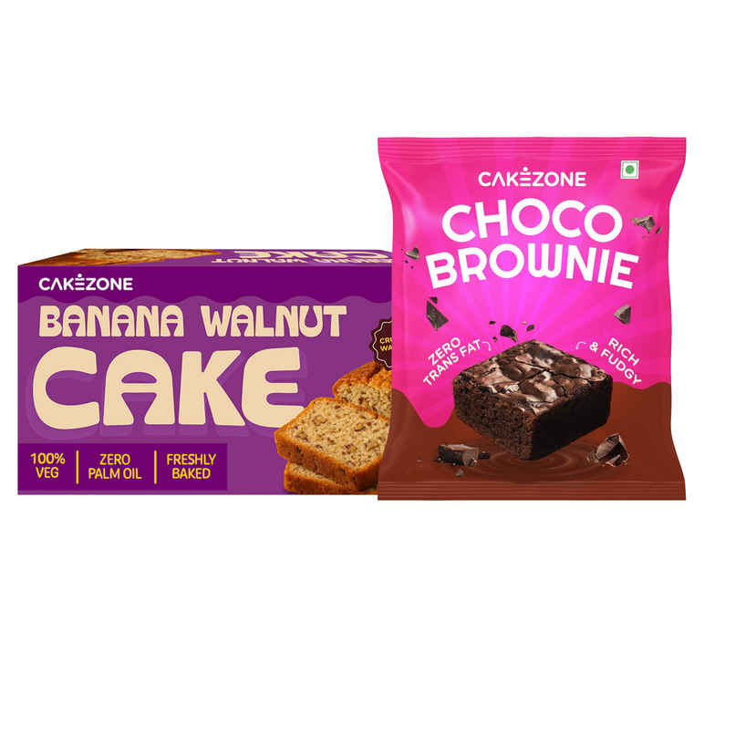 Cakezone Banana Walnut Cake (180g) & Cakezone Choco Fudge Brownie (40g) Combo