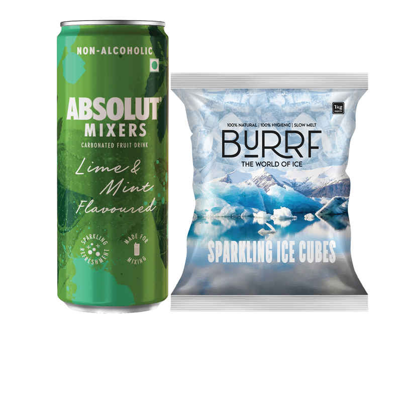 Burrf Sparkling Ice Cubes (1kg) & Absolut Mixers Sparkling Lime & Mint (Mojito Flavoured) (250ml) Combo