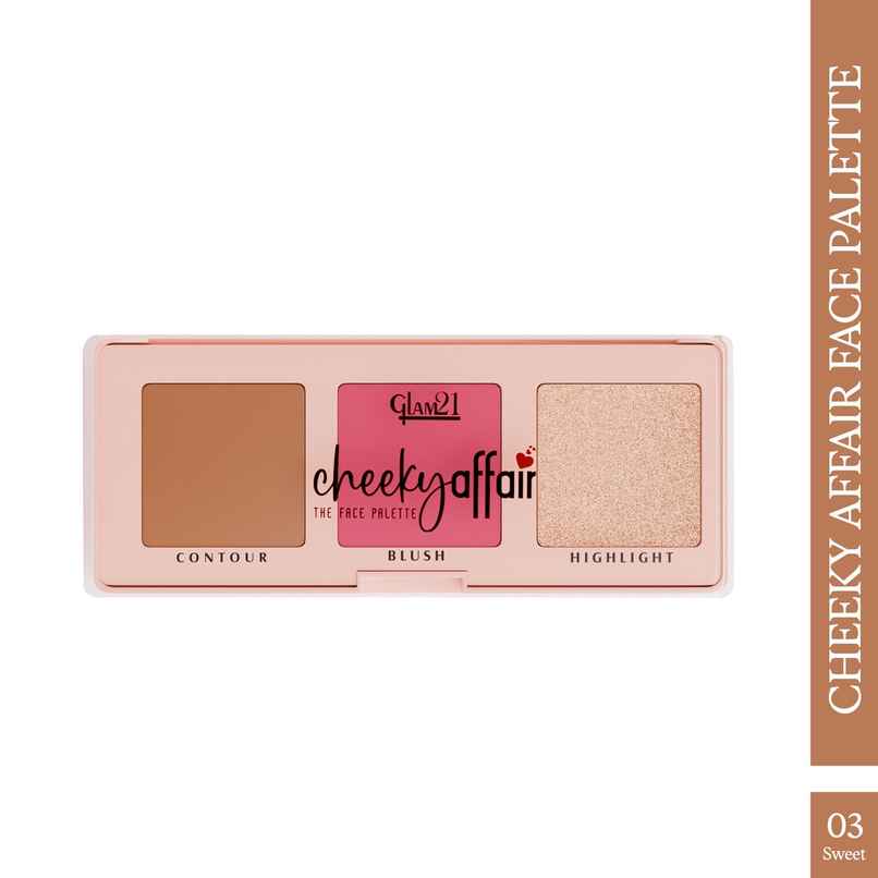 Glam21 Cheeky Affair the Face Palette | Palette 3 in 1 Contour, Blush & Highlight Palette-perky