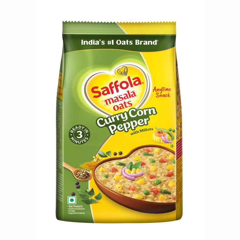 Saffola Masala Oats | Curry & Pepper | Anytime Snack | Ready in 3 mins | Millets Goodness | 500g Saffola Masala Oats | Curry & Pepper | Anytime Snack | Ready in 3 mins | Millets Goodness | 500g