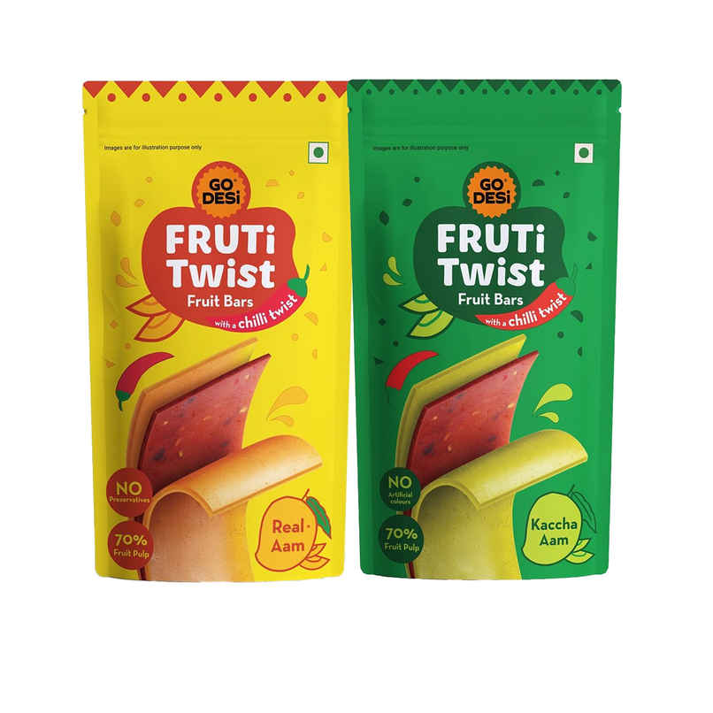 Go Desi Real Aam Fruti Twist Fruit Bar (70g) & Go Desi Kaccha Aam Fruti Twist Fruit Bar (70g) Combo
