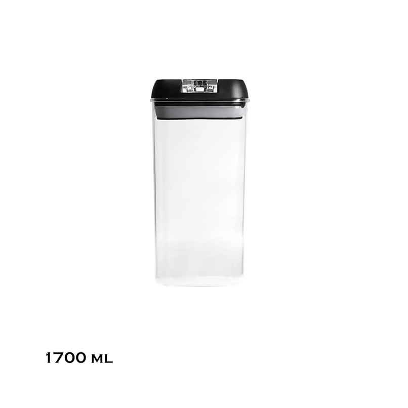 Tex-Ro Black Cap Airtight Plastic Grocery Container For Kitchen Organizer - Pack Of 4