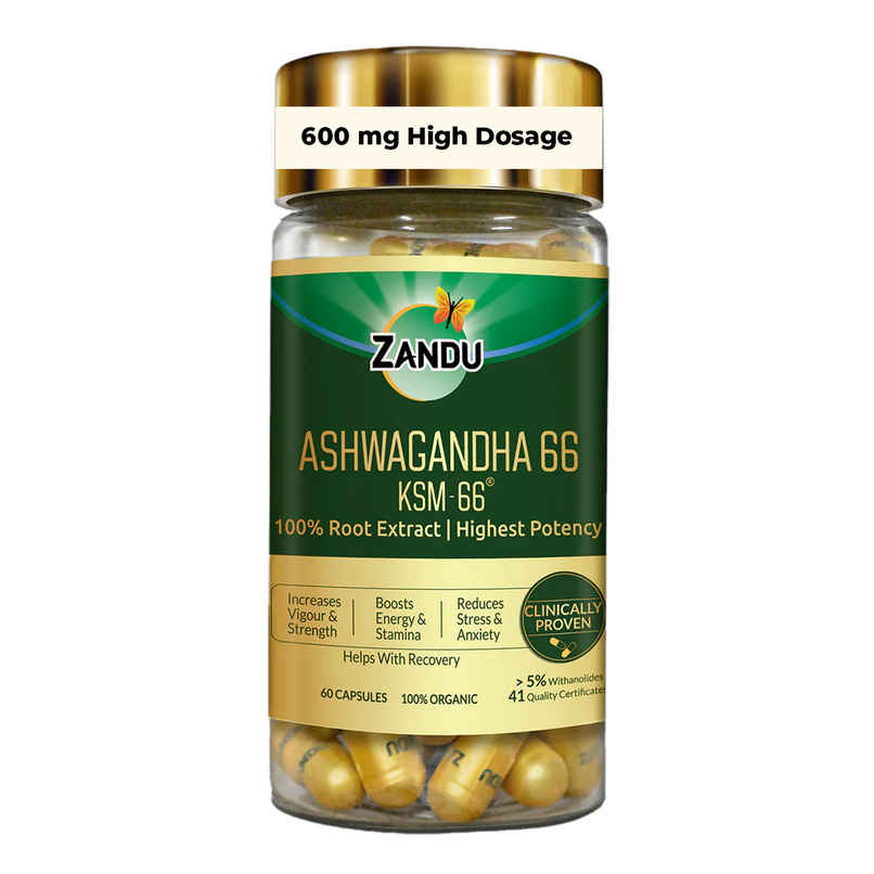 Zandu Ashwagandha 66 KSM Clinically Proven Pure Root Extract for Maximum Potency