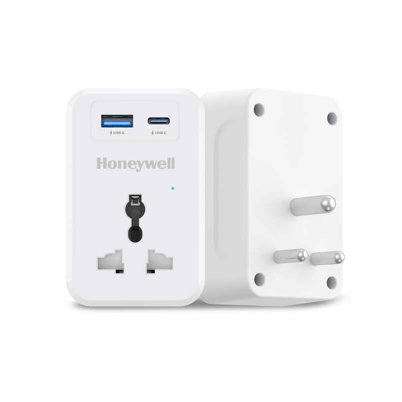 Honeywell 3 Out Surge Cube, Spike Guard, 1 Outlet, PD20W & USB A Port, 7500Amp, Charge On The Go, Device Secure Warranty, Automatic Overload Protection - White