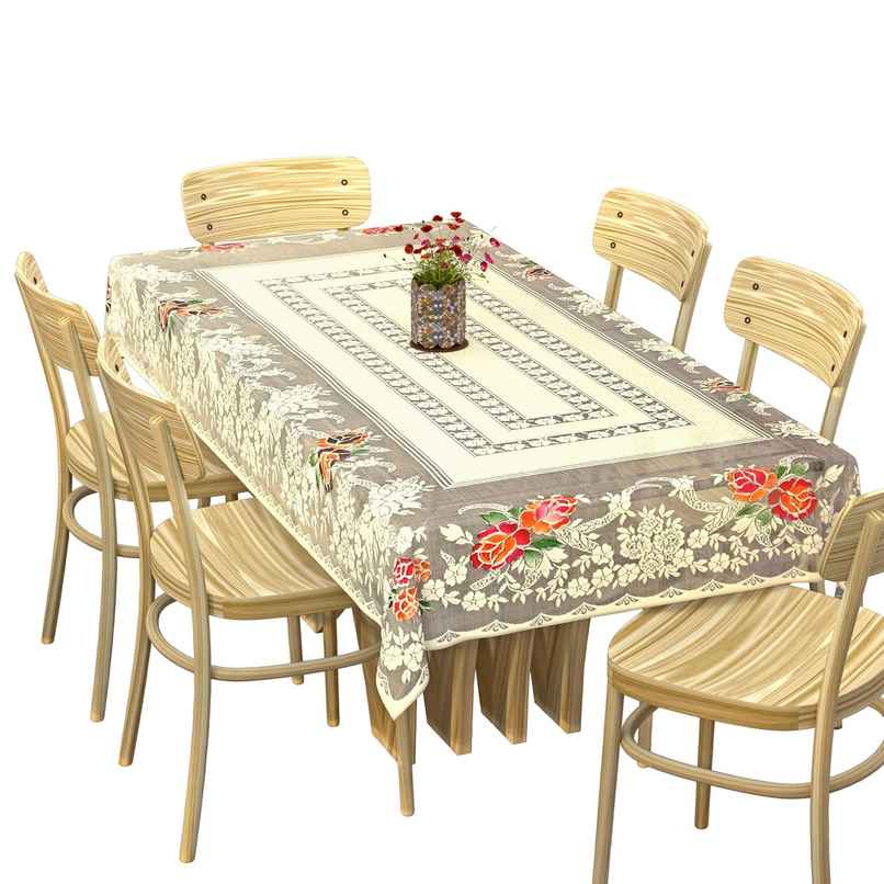 Kuber Industries Rectangular Dining Table Cover | 6 Seater | Cotton Table Cloth | Cream Kuber Industries Rectangular Dining Table Cover | 6 Seater | Cotton Table Cloth | Cream