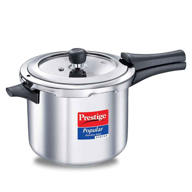 Prestige Popular Svachh SS Pressure Cooker 5L,Controls Spillage,Gas and Induction Compatible,Silver Prestige Popular Svachh SS Pressure Cooker 5L,Controls Spillage,Gas and Induction Compatible,Silver