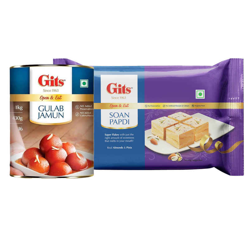 Gits Gulab Jamun Open & Eat (Tin) (1kg) & Gits Soan Papdi (400g) Combo