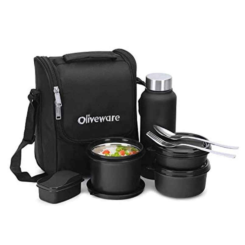 Oliveware Teso Pro Lunch Box With Steel Cutlery - Black