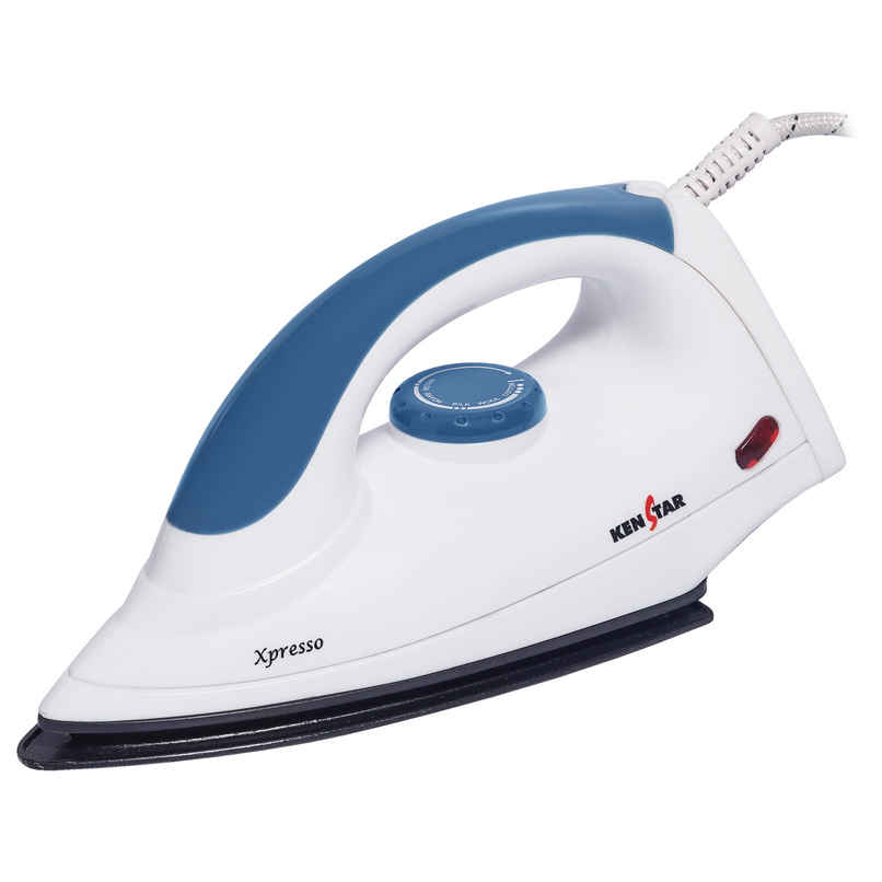 Kenstar Xpresso 1000 W Dry Iron Quick Heat Up, Anti Bacterial Dual Coated Soleplate-Blue & White Kenstar Xpresso 1000 W Dry Iron Quick Heat Up, Anti Bacterial Dual Coated Soleplate-Blue & White