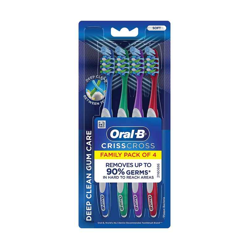 Oral-B Criss Cross Gum Care Manual Toothbrush, Family Pack Toothbrushes, Soft, For Adults
