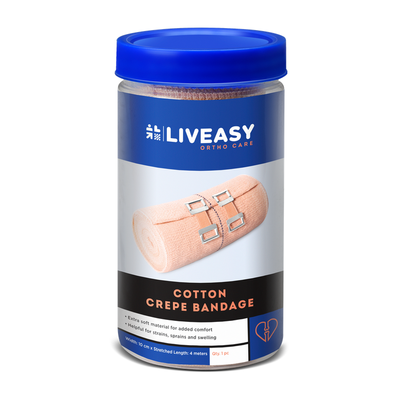 Liveasy Ortho Care Cotton Crepe Bandage - Reduces Strain Sprain & Swelling - 10 Cms X 4 Meters