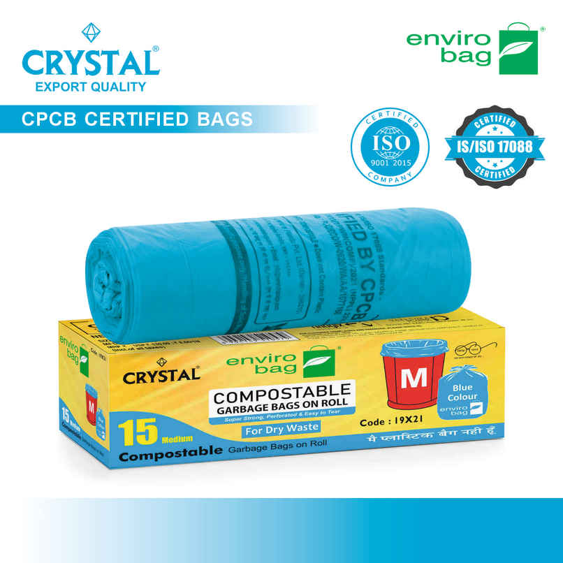 Crystal Medium Garbage Bag 19x21 Compostable, Blue Colour Crystal Medium Garbage Bag 19x21 Compostable, Blue Colour