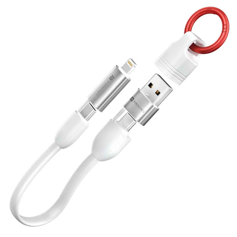 Portronics Keylink 4 in 1 Multifunctional Fast Charging Cable with In Built Keychain | White