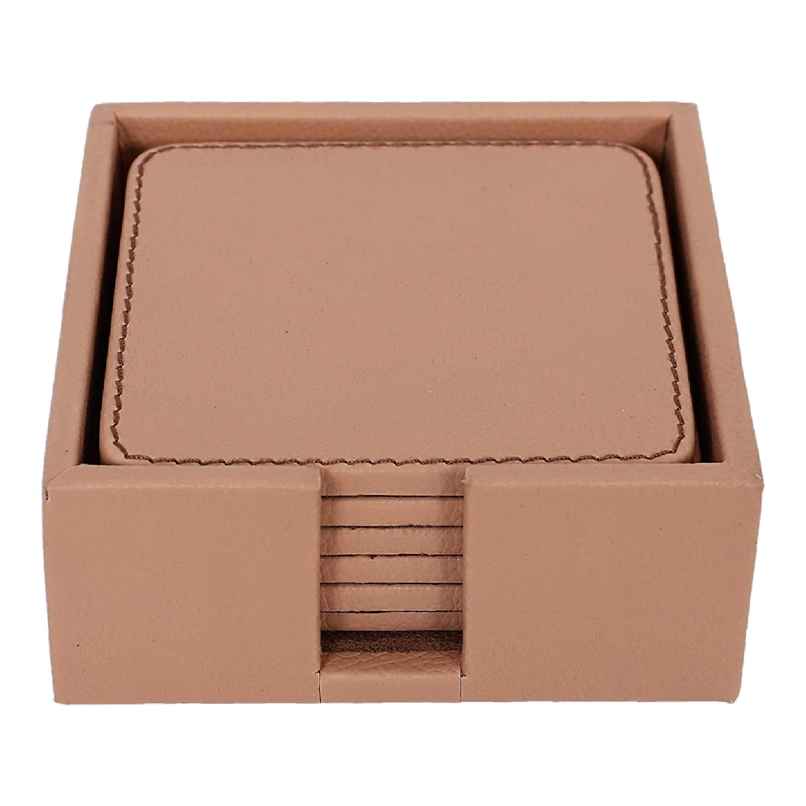 Kuber Industries Tea Coaster|Soft Leather Heat Insulation Tabletop Coasters Set of 6 | Light Brown