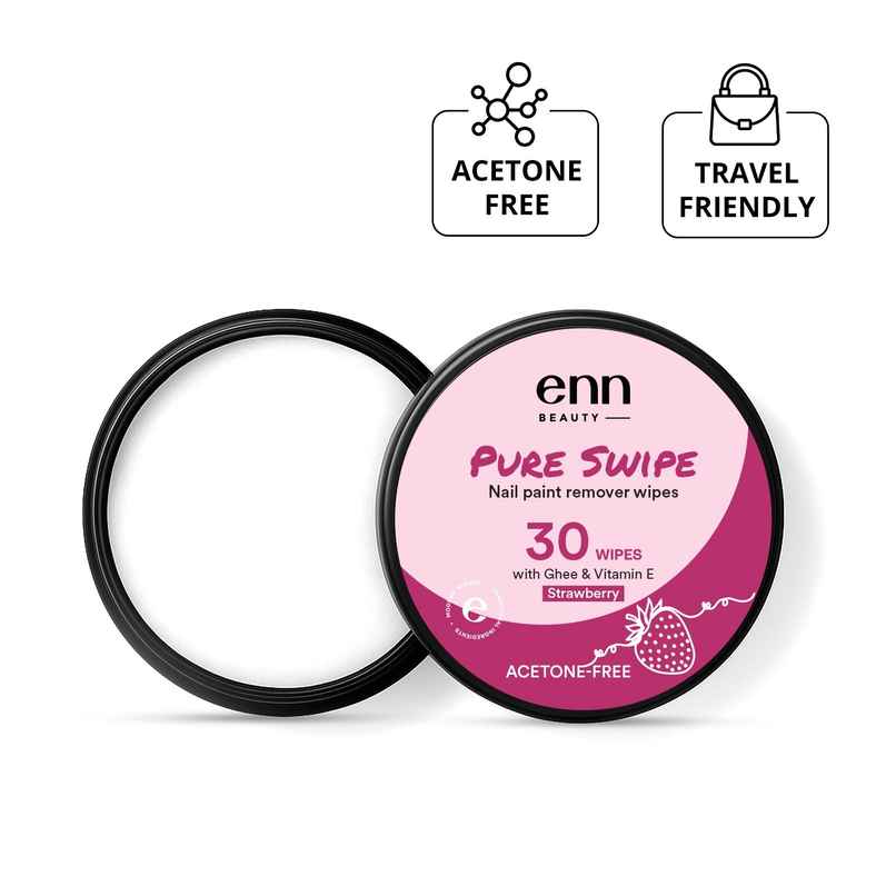 ENN Beauty Pureswipe Nail Remover Wipes Acetone Free Ghee and Vitamin E Biodegradable | Strawberry
