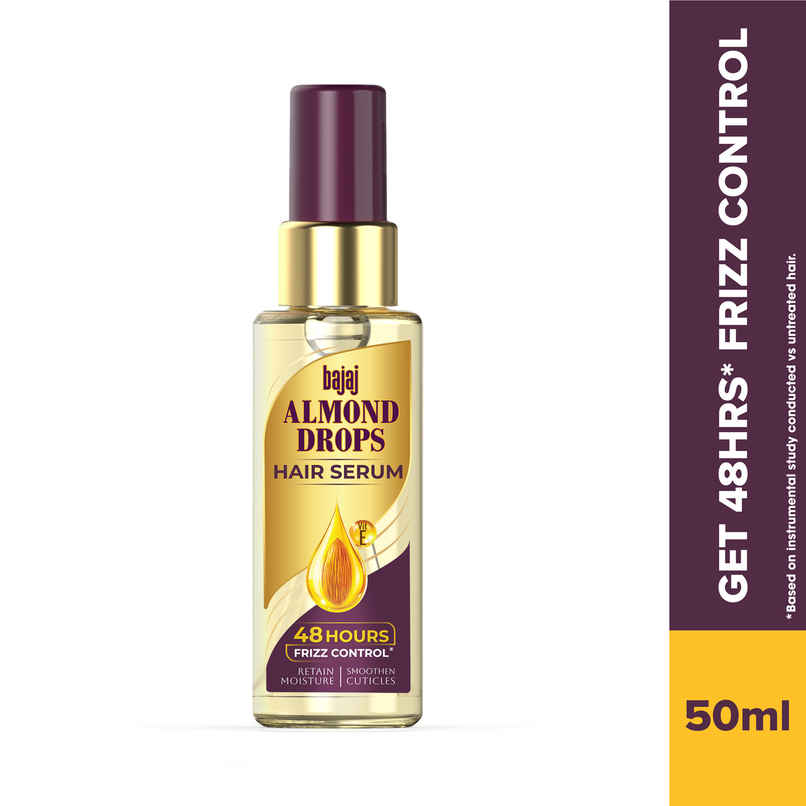 Bajaj Almond Drops Hair Serum with Almond Oil & Vitamin E, Nourishes Dry & Frizzy Hair up to 48 hrs