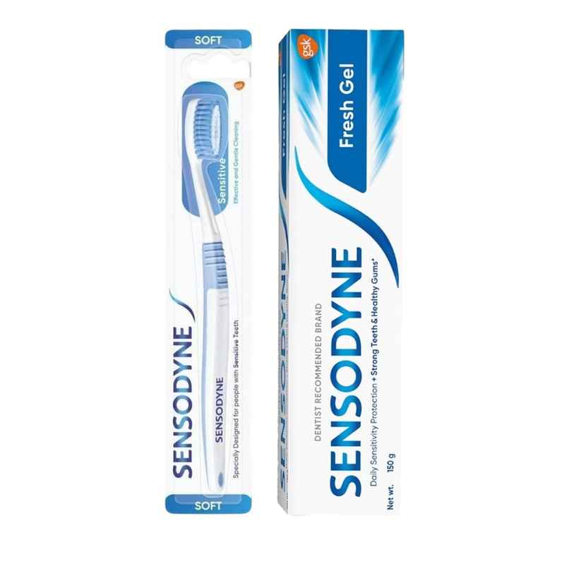 Sensodyne Freshgel Tube (150g) & Sensodyne Sensitive Toothbrush With Soft Round Bristles - Assorted (1pc) Combo