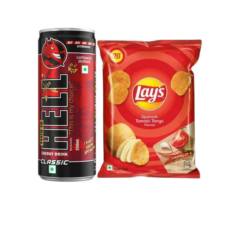 Hell Energy Drink & Lay'S Spanish Tomato Tango Potato Chips Combo Hell Energy Drink & Lay'S Spanish Tomato Tango Potato Chips Combo