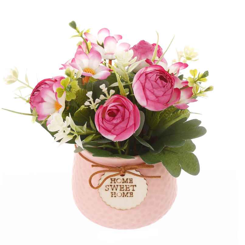 TIED RIBBONS Rose Artificial Plant with Pot